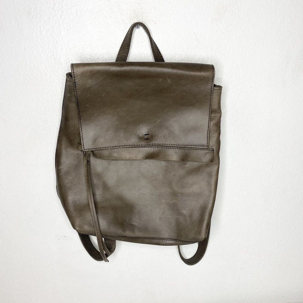 Raven + Lily Leather Addis Backpack Handbag Carryall Taupe Brown/Gray Minimalist